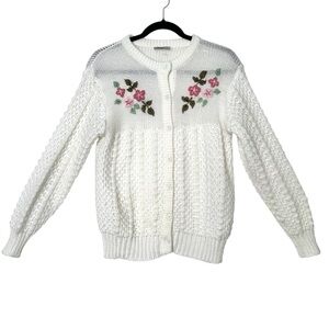 Boho Cottagecore Floral Embroidered Chunky Knit Grannycore Countrycore Cardigan